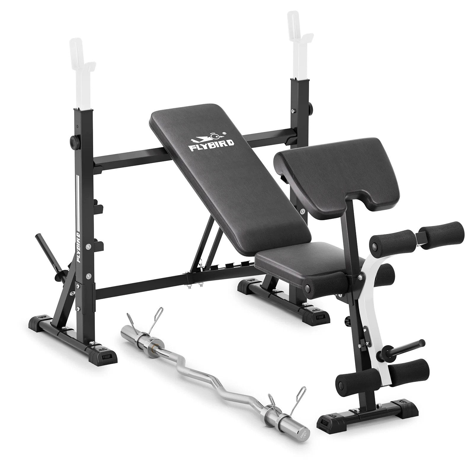 Bundle: Flybird Curl Bar + Olympic Weight Bench