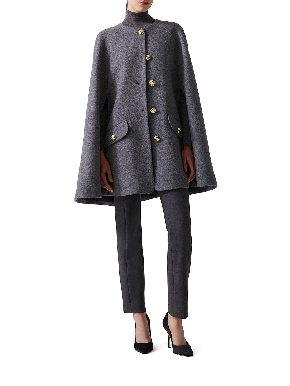 Button-Front Wool Cape